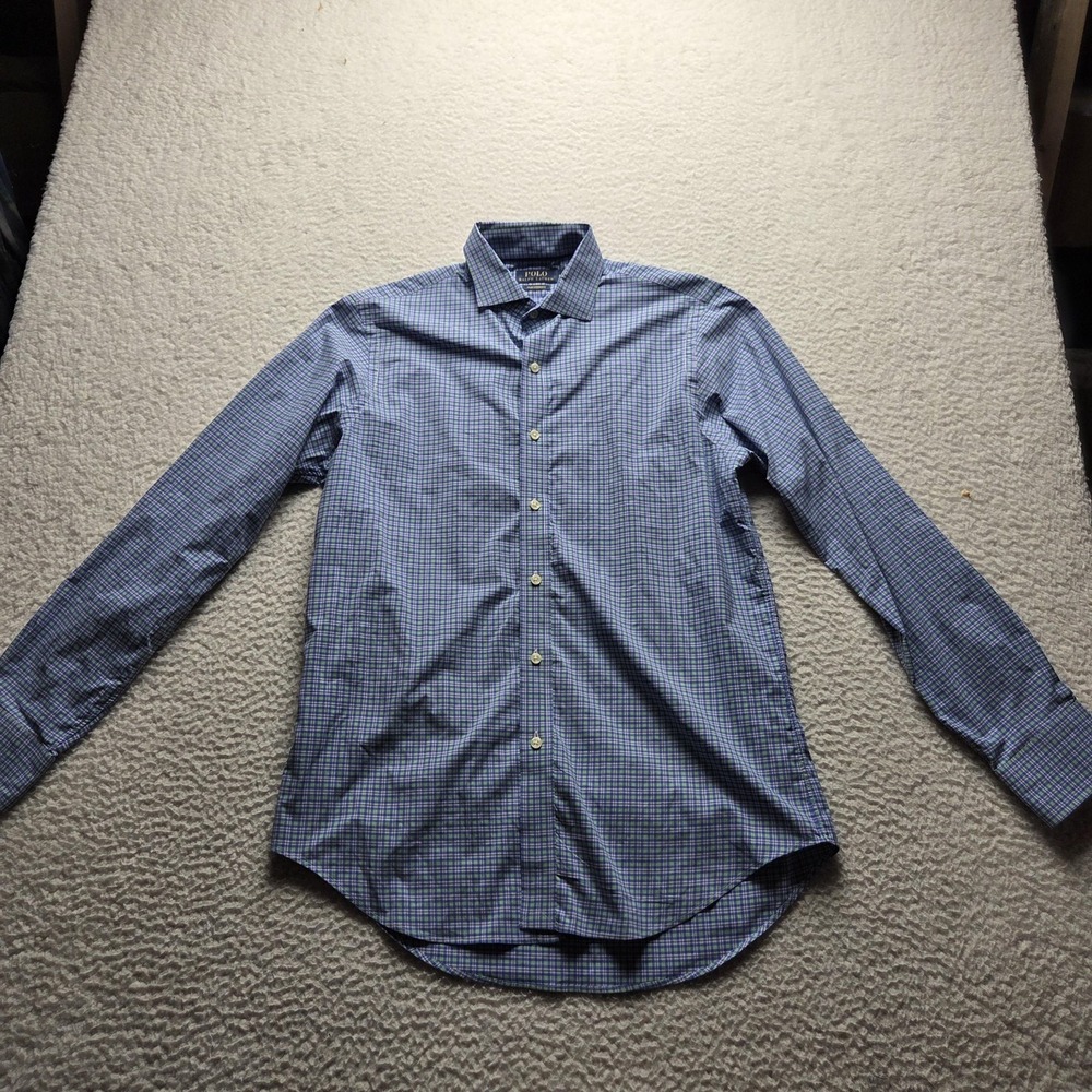 Polo Ralph Lauren Shirt Mens Medium Blue Plaid Long Sleeve Performance Casual